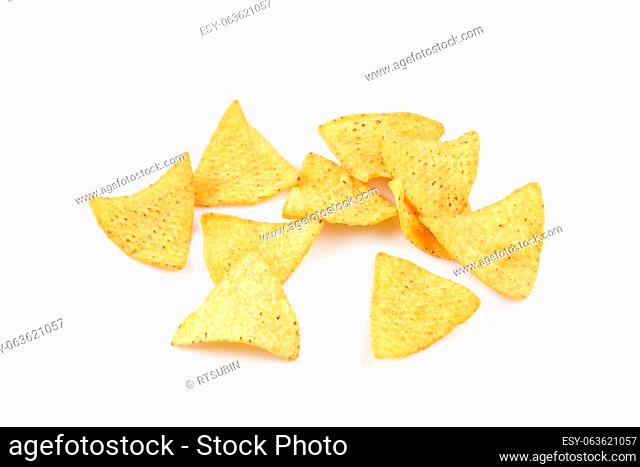 mexican corn nachos chips, isolated on white background