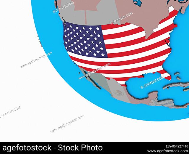 USA with embedded national flag on simple 3D globe. 3D illustration