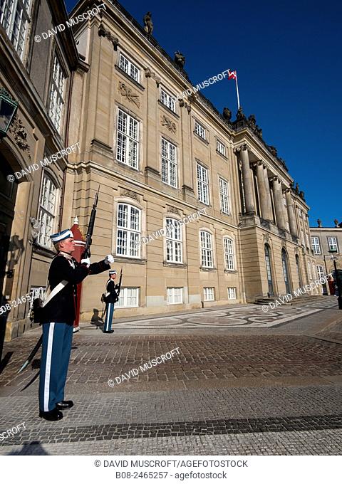 ceremonial guards outside The Amelienborg Palace, Copenhagen, Denmark