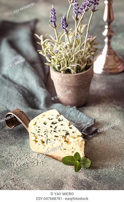 Blue cheese with mint leaves