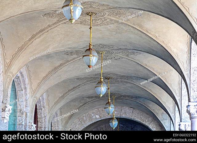 Chandelier With Gold at Ceiling in Bergamo Italy