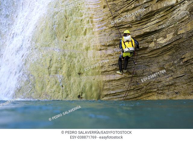 Canyoning in Lucas Canyon, Tena Valley, Pyrenees, Huesca Province, Aragon, Spain