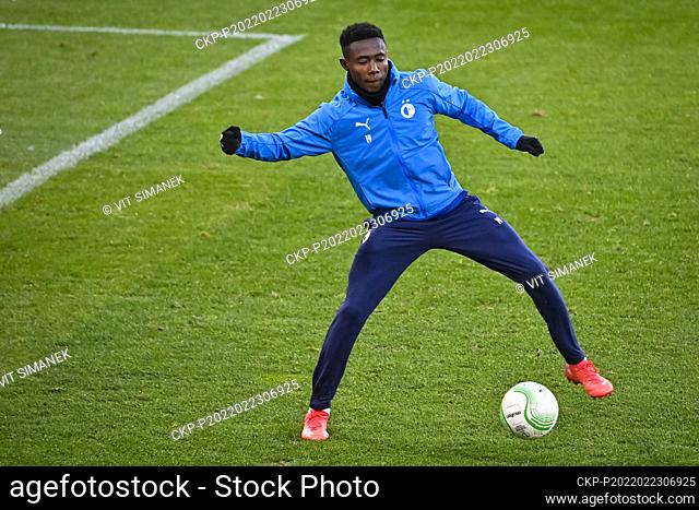 Soccer player of Slavia Prague Oscar Dorley in action during the training session prior to Conference League second round return match: Slavia Prague vs...
