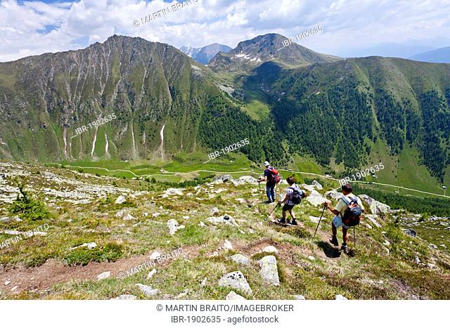 Climbers descending the Gaisjoch peak, Mt. Gitschberg in the back, South Tyrol, Italy, Europe