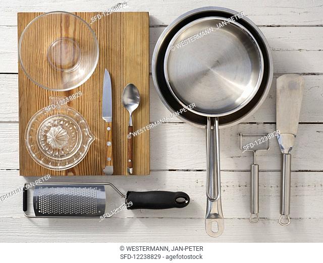 Kitchen utensils for making potato crostini with mackerel