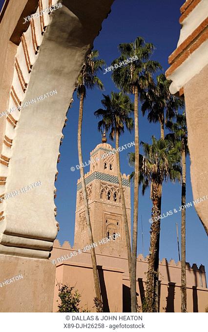 Africa, North Africa, Morocco, Marrakech, Medina, Koutoubia Mosque, Minaret