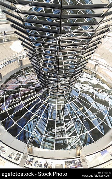 Germany, Berlin, Architectural detail of the interior of the Reichstag building, the Reichstag Dome. Home of the German Parliament, the Bundestag
