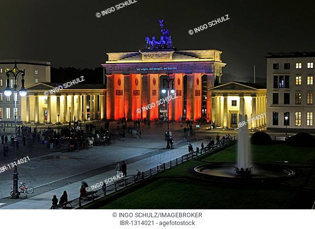 Brandenburg Gate at Pariser Platz square, illuminated at the Festival of Lights 2009, Berlin, Germany, Europe