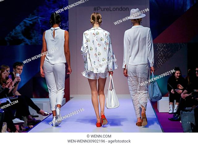 Pure London 2017 Autumn/Winter collection launch showcasing a line-up of the key fashion trends of the season from inspirational designers Featuring: Model...