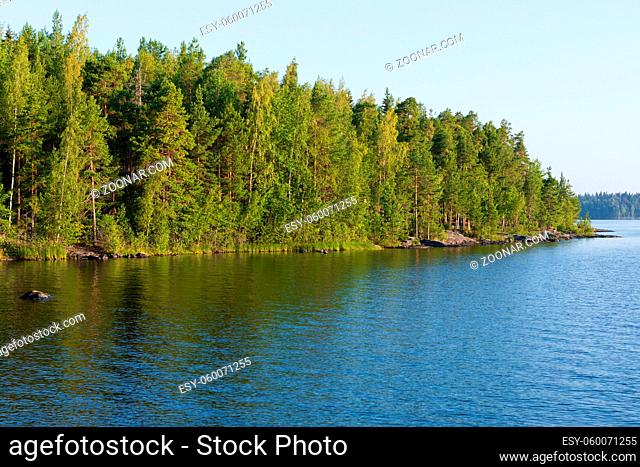 Morning at summer lake landscape in Finland