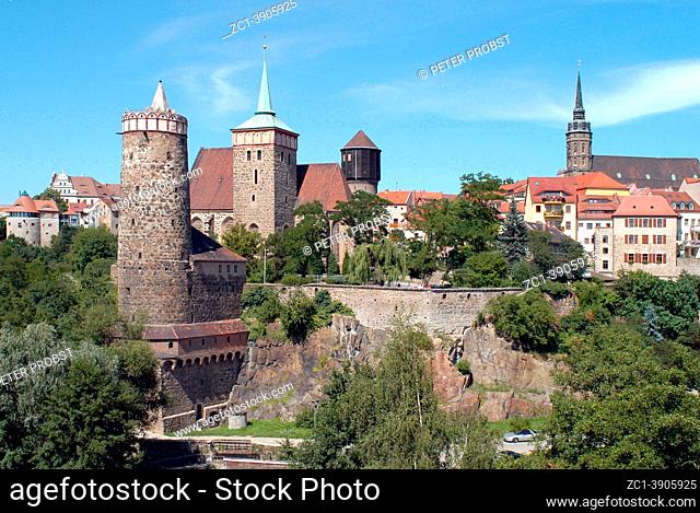 Old Town of Bautzen in Saxony with Old Waterworks, Church of Saint Michael, Saint Peter's Cathedral and Town hall tower - Germany