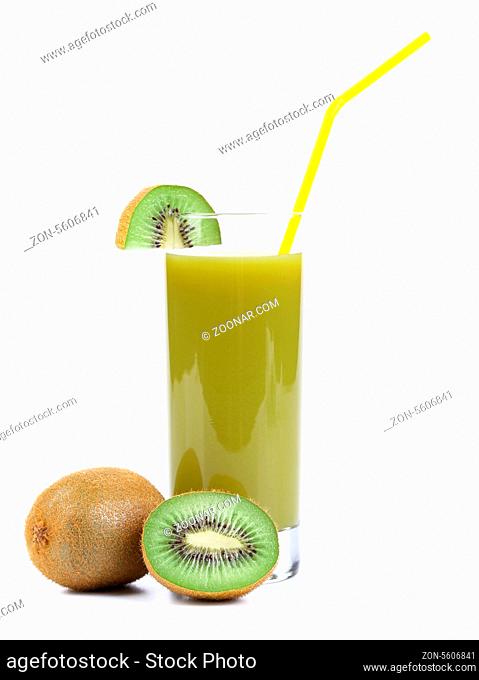 Natural kiwi juice in glass. A white background