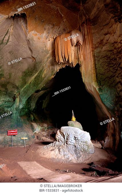 Cave temple Wat Suwan Kuha, Wat Tham, Wat Suwannakuha, monkey temple, near Phang Nga, Krabi province, Southern Thailand, Thailand, Southeast Asia, Asia