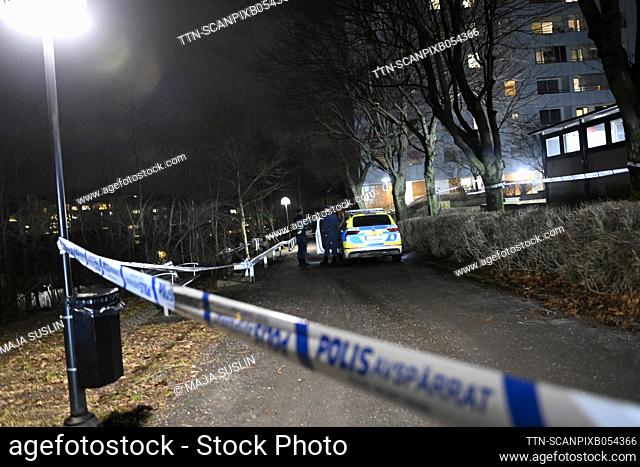 A man has been shot in Hagalund in Solna north Stockholm, Sweden, January 16, 2023. The man was taken to hospital with serious injuries