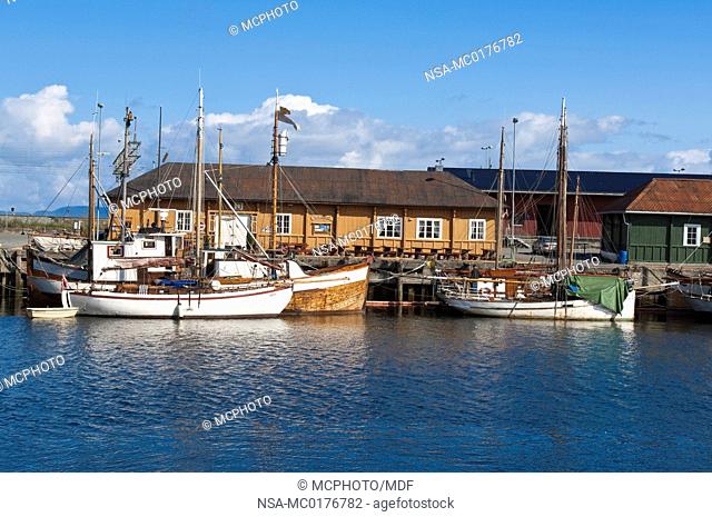 Fishing boats inner harbor Trondheim Norway