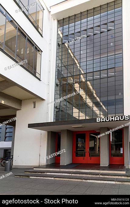 Germany, Saxony-Anhalt, Dessau, main entrance, Bauhaus Dessau, art and design school