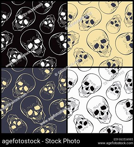 Set of four vector seamless patterns with skulls