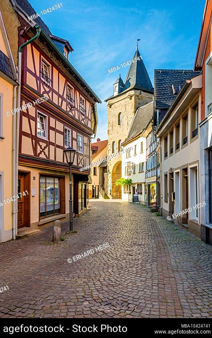 Untergasse with Untertor in the historic old town of Meisenheim am Glan, well-preserved medieval architecture in the northern Palatinate highlands