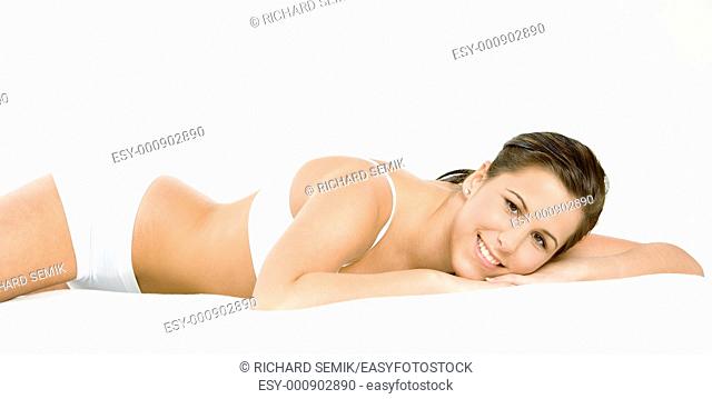 lying down woman wearing underwear