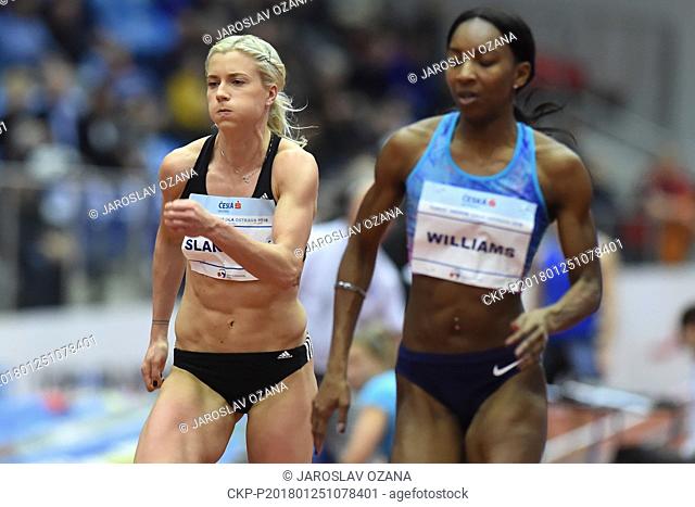 From left Czech Jana Slaninova and Bianca Williams of Great Britain run women's 60m hurdles during the Czech Indoor Gala, EAA indoor athletic meeting in Ostrava
