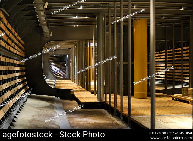 08 September 2021, Hamburg: View into the huge hold of the four-masted barque ""Peking"". Guided tours are offered on the occasion of the first anniversary of...