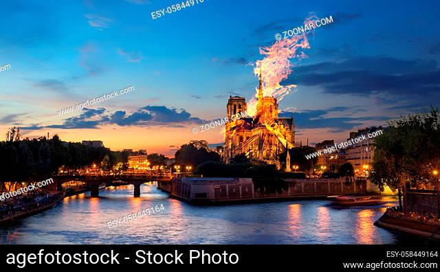 Fire at the Notre Dame Cathedral. Paris, France
