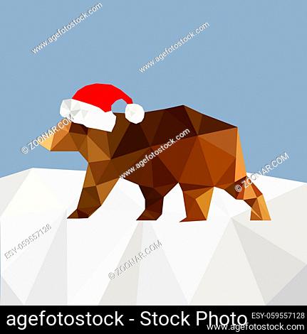Christmas background with bear wearing santa hat