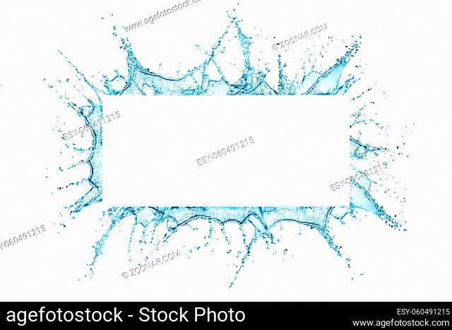Water splash frame design with copy space inside isolated over white background
