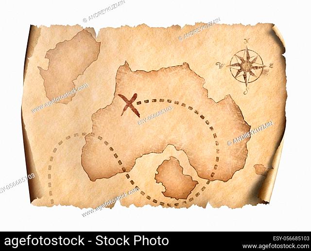 old pirates treasure scroll map isolated on white