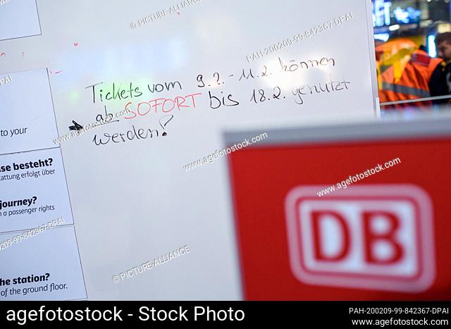 09 February 2020, Berlin: A handwritten sentence ""Tickets from 9.2. - 11.2. can be used from now until 18.2."" is written on an information board in the main...
