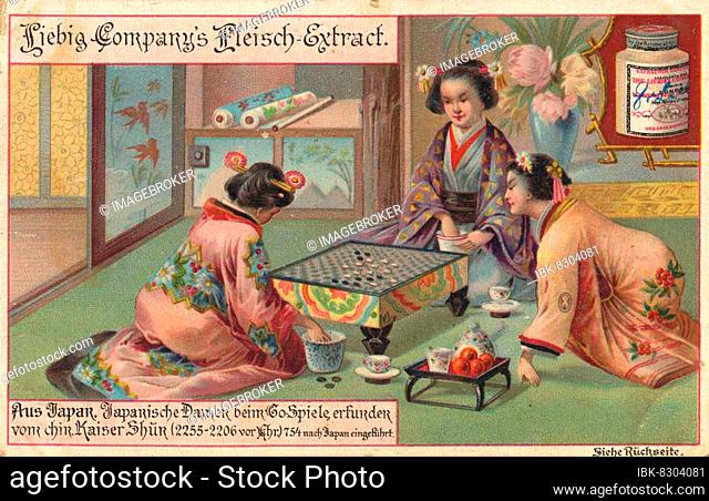 Series From Japan, Japanese Ladies Playing Go, digitally restored reproduction of a collector's picture from c. 1900