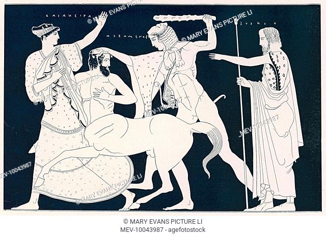 Deianeira, wife of Herakles, is carried off by the centaur Nessus