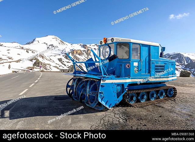 Snow removal equipment, icebreaker, on the Grossglockner High Alpine Road, Hohe Tauern National Park, Austria, Europe
