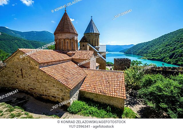 Medieval Ananuri Castle with Church of the Assumption over Aragvi River in Georgia