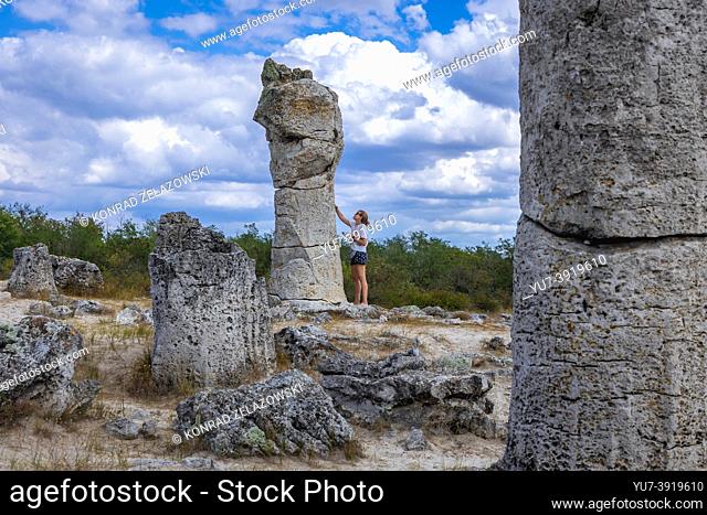 Stone columns in Pobiti Kamani rock formations called Stone Desert in Bulgaria