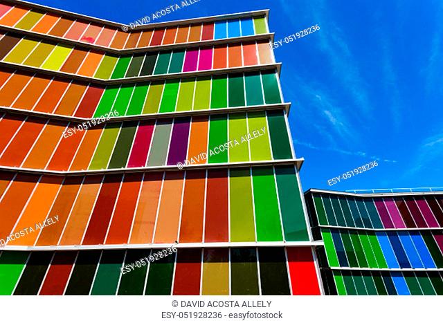 LEON, SPAIN-SEP 02: Facade of MUSAC. Contemporary Art Museum of Castilla y Leon. Contemporary building opened in 2005. View of colorful facade on Sep 02, 2010