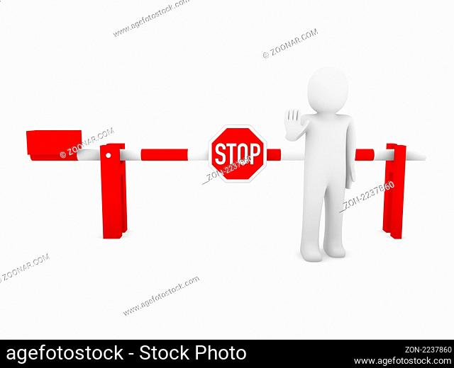 3d human stop barrier red warning people white
