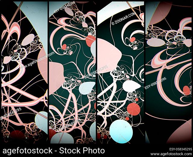 Abstract image with a whimsical pattern of bright colors and various shapes in the art Nouveau style