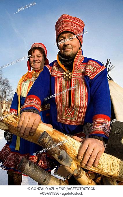 Sami (lapp) people. Sami experience in Boazo Sámi Siida. Alta. Finnmark. Lapland. Norway