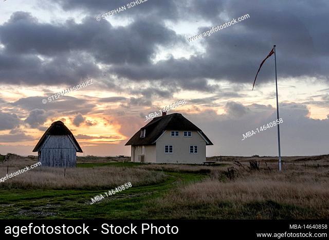 Traditional Danish house for sunrise, Rømø island, Syddanmark, Denmark