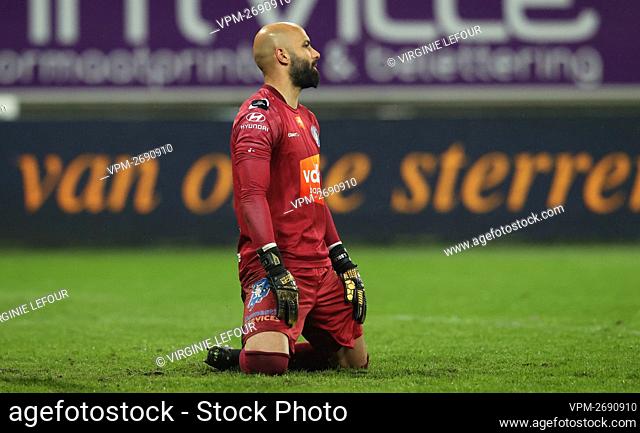 Gent's goalkeeper Sinan Bolat looks dejected during a soccer match between KAA Gent and Sporting Charleroi, Saturday 10 April 2021 in Gent
