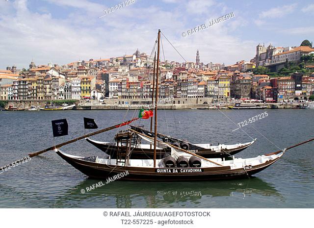 Rabelos (typical barges) on Douro river, Vila Nova de Gaia, Porto. Portugal