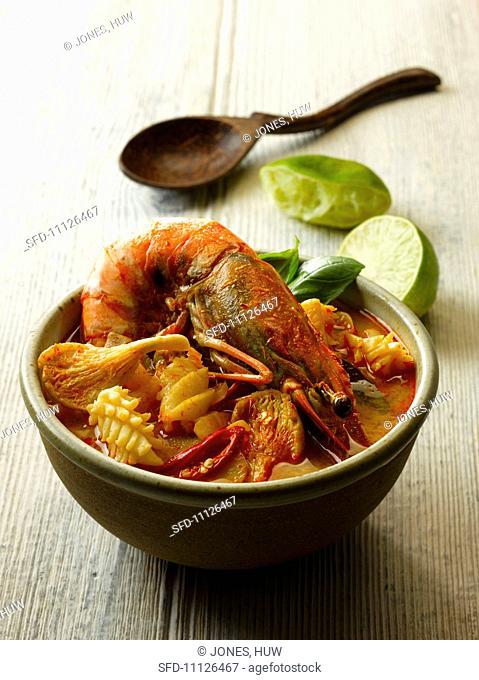 Tom yam talay fiery seafood soup, Thailand