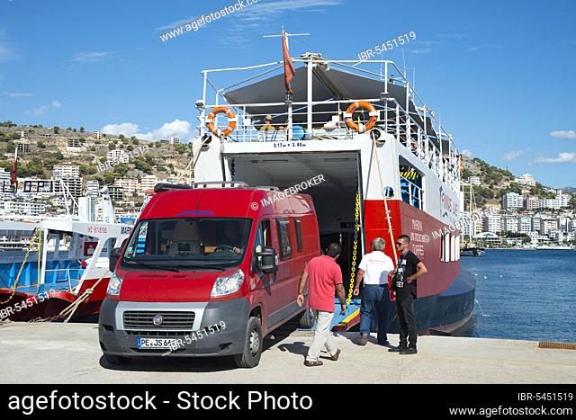 Motorhome rides on ferry to Corfu, Saranda, Albania, Europe