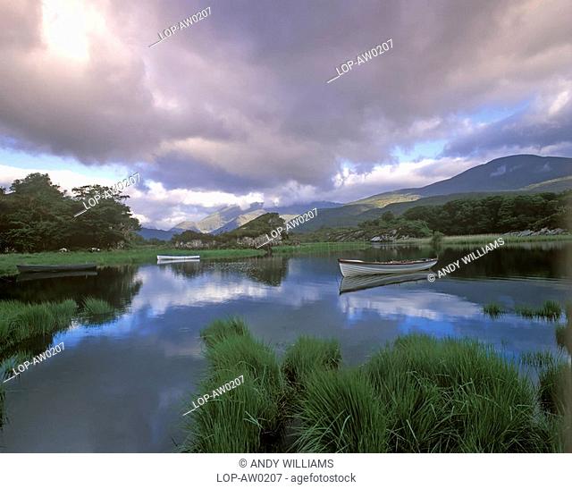 Republic of Ireland, County Kerry, Lake Killarney, Blue skies over Still Water Lake