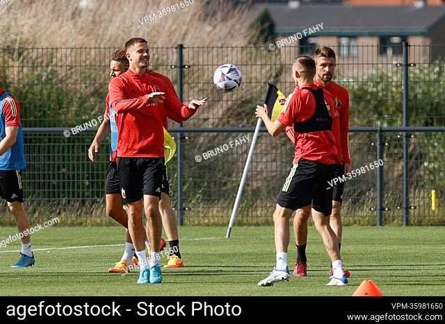 Belgium's Leander Dendoncker pictured during a training session of the Belgian national team, the Red Devils, Monday 06 June 2022 in Tubize