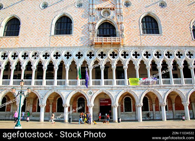 Facade of Palazzo Ducale in Venice, Italy. The palace was the residence of the Doge of Venice
