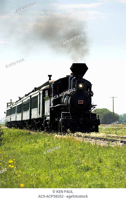 Steam number 3 leads the Prairie Dog Central Railway north of Winnipeg, Manitoba, Canada