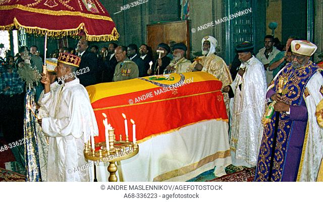 The re-burial of emperor Haile Selassie, 25 years after his death: here in Baata Maria church his remains were kept for the last years before being transferred...