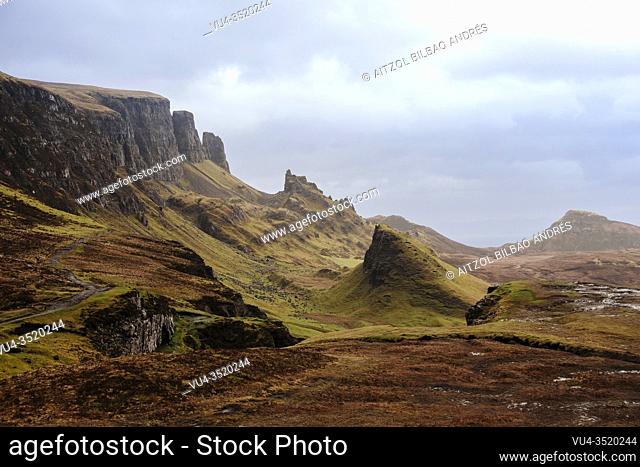 The Quiraing is a landslip on the eastern face of Meall na Suiramach, the northernmost summit of the Trotternish on the Isle of Skye, Scotland